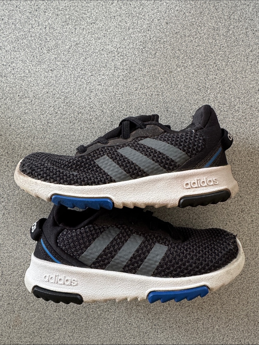 adidas Black Knit Kids Sneakers with Gray Stripes